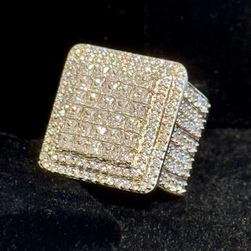 3.9 Carat ICED OUT CZ Pave WHITE Gold Rhodium Plated 925 Sterling Silver - Picture 4 of 10